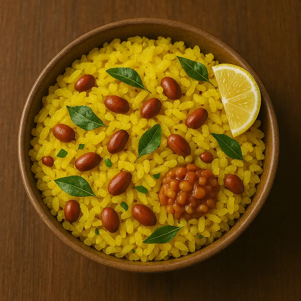 Poha with peanuts & lemon