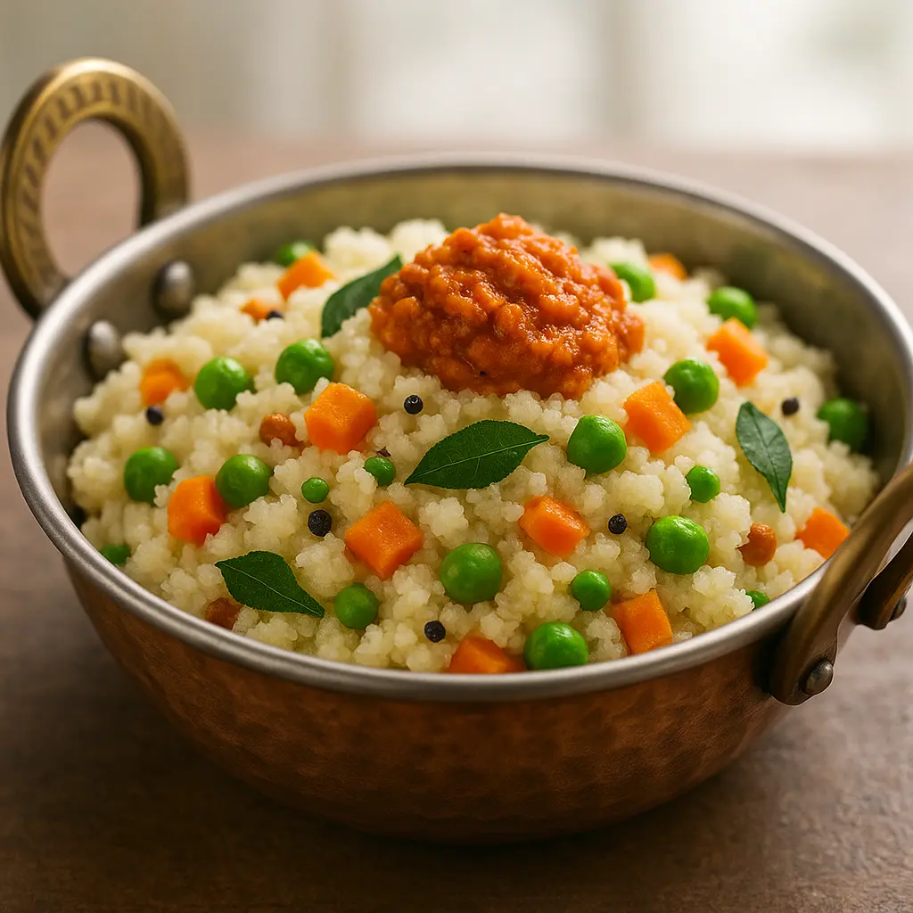 Rava upma + peanut chutney